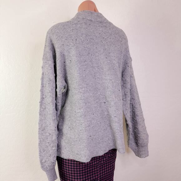 Cece Textured Dot Knit Balloon Sleeve Mock Crewneck Sweater Cute Gray sz XL NWT - Picture 7 of 12